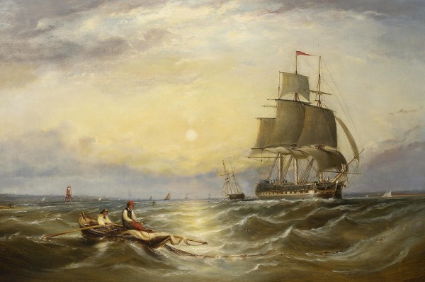 Hauling in the nets off an east coast light beacon by Ebenezer Colls